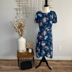 [LOFT] Floral Puff Sleeve Midi Dress